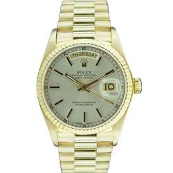 Pre owned Rolex President 18k Gold Mens Silver Dial Watch  Overstock 