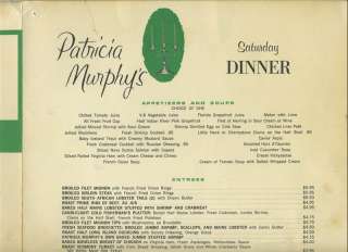 Patricia Murphys Candlelight Restaurants Menu 1950s Westchester New 