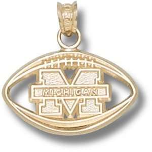  University of Michigan M Pierced Football Pendant (Gold 