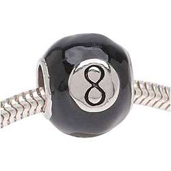 Silvertone Black Enamel Magic 8 ball Beads (Pack of 2)  