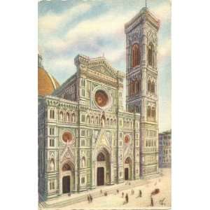   Vintage Postcard Cathedral Facade Florence Italy 