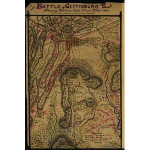  Civil War Map Battle of Gettysburg, Penna.. Showing 