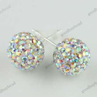 AUTHENTIC COLORFUL CZECH CRYSTAL DISCO BALL 925 SILVER STUD EARRINGS 