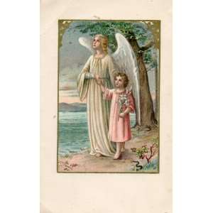  Vintage Holy Card ANGEL LEADING CHILD 