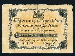 Straits SettlementsP 7,25 Cents 1917 * RARE *  