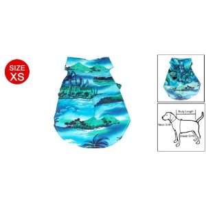  Hawaiian View Print Style Sea Blue Dog Cotton Shirt XS 