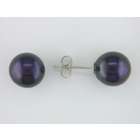 Amour 9 10mm FW Round Black Pearl Stud Earrings w/ Sterling Silver 