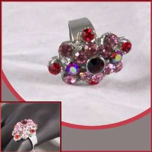  Glorious Oval Red and Pink Flower Adjustable Ring 