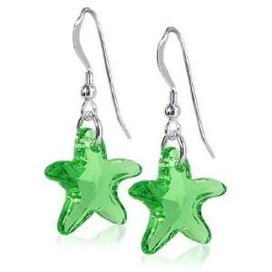  Sterling Silver Charming Green Crystal Star Fish Hook Earrings 