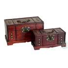 Quickway Imports Antique Wooden Trunk, Old Treasure Chest (Set of 2)