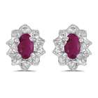 Birthstone Company 10k White Gold Oval Ruby And Diamond Earrings
