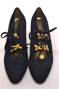 ESCADA leather and nubuck 2 tone lace up shoes gold heart grommets 