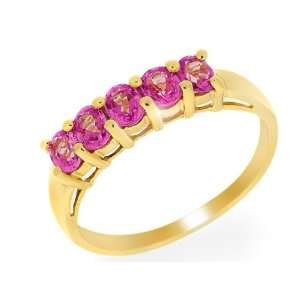  9ct Yellow Gold Pink Topaz Ring Size: 9: Jewelry