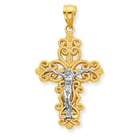 goldia Polished 14k Gold Two tone Crucifix on Filigree Cross Pendant
