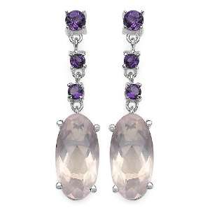 14.80 ct. t.w. Rose Quartz and Amethyst Earrings in Sterling Silver