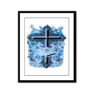    Framed Panel Print Holy Cross Doves And Bible 