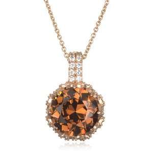  Rose Gold Encrusted Floral Gallery Brown Cz Pave Pendant 