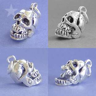 HUMAN SKULL JAW MOVES Sterling Silver Charm Pendant  