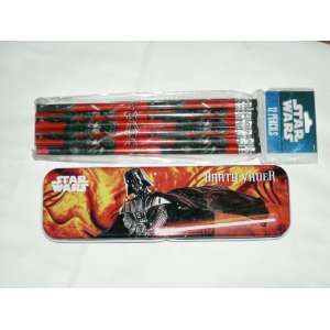  Star Wars Wood Pencils and Star Wars Tin Pencils Case 