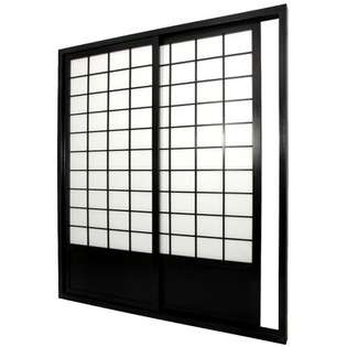 Oriental Furniture Double Sided Sliding Door Room Divider in Black at 