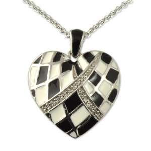 925 Sterling Silver Black & White Checkered Enamel Work with 1/15cttw 