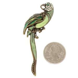  Unique Green Parrot Pin Brooch Stained Glass Style Crystal 