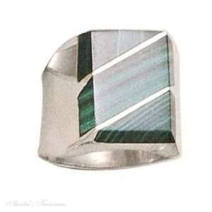   : Sterling Silver Mens Striped Malachite Stone Ring Size 9: Jewelry