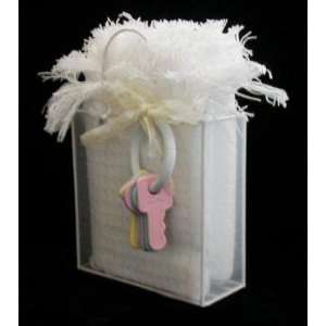  White Baby Girl or Boy Blanket & Rattle Gift Set / Basket 