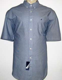 NEW 3XL NAUTICA MENS SHIRT Blue Striped Button Front Short Sleeve 3X 