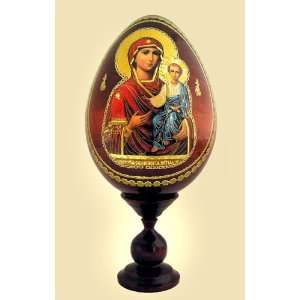  Virgin of Smolenskaya Decoupage Wood Icon Egg, Orthodox 