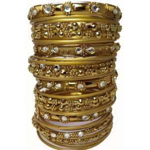 Crystal Embellished Gold Tone Bangle Bracelet Set 36 (Thirty six)