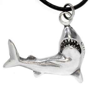 SHARK Silver Pewter Pendant Leather Necklace Surfer  