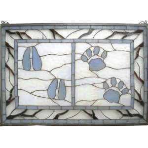  Deer and Cougar Tracks Stained Glass Window