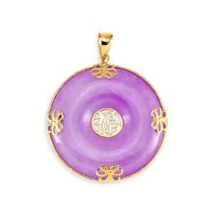  14k Yellow Gold Chinese Round Purple Jade Pendant Jewelry