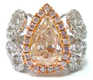   GIA Certified Loose Natural Pink Diamond Ring 18K Gold Pear Cut  