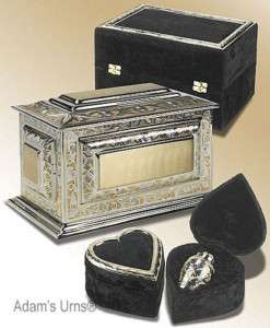 Adult Brass Silver/Gold Cube Cremation Urn w Velvet Box  