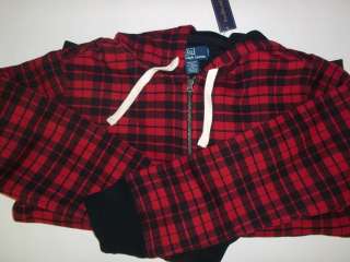Polo by Ralph Lauren Full Zip Red/Black Plaid Hoodie~Size Large  