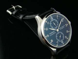 Parnis 43mm Power Reserve/Black Dial/Silvery Perf Autom  