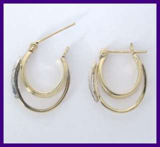 14ky Gold Round Diamond Dangle Double Hoop Earrings .06ct  