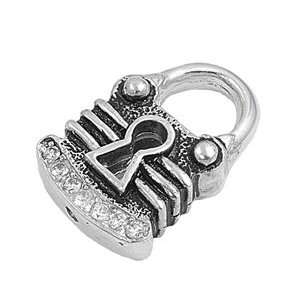  Sterling Silver & CZ Gothic Style Padlock Pendant Jewelry