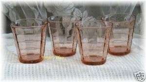 ANCHOR HOCKING PINK BLOCK DESIGN ROCKS GLASSES NEW  