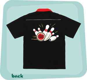   Black/Red Retro Bowling Shirt LUCKY LANES printed Front & Back COOL