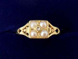 Beautiful 15ct gold Edwardian rose Diamond Seed Pearl ring  