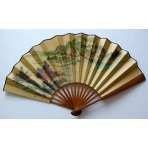  Chinese Painting Calligraphy Bamboo Fan Landscape 