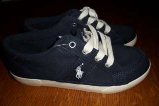 new RALPH LAUREN POLO boys CANVAS SNEAKERS shoes 2.5 3 tie NAVY dressy 