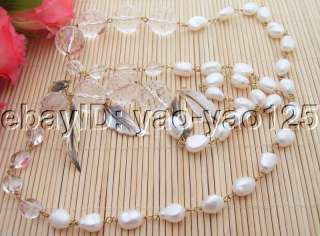 Beautiful 36 White Pearl&Crystal&Shell Necklace  