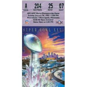 Super Bowl XXVI Ticket January 26, 1992 