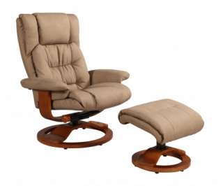   Stone Nubuck Bonded Leather Swivel Recliner with Ottoman at 