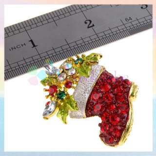 NEW SANTA SNOWBOOT BOOT FLOWER BROOCH PIN CHRISTMAS PARTY GIFT  