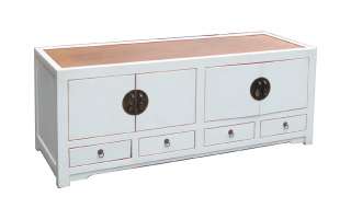 Rattan Top White Lacquer Low TV Stand Cabinet ss762  